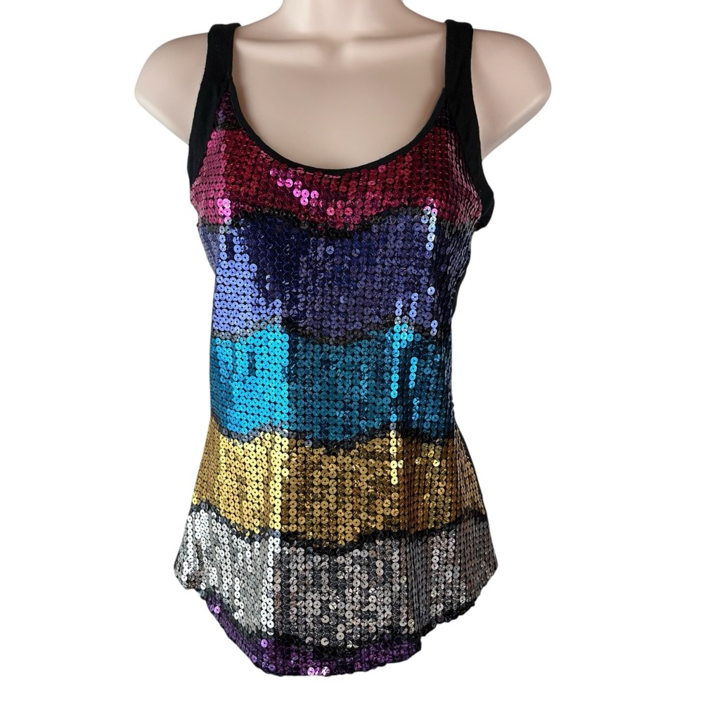 Love On A Hanger Top Womens Small Multicolor Sleeveless Sequin Polyester (912)
